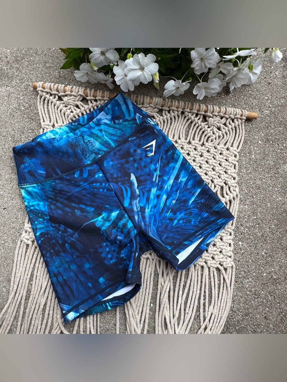 Gymshark Blue Printed High Rise Bike Shorts Size XS